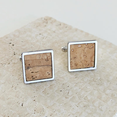 Square CORK & STEEL Cufflink Vegan Eco Friendly Groomsmen Cufflink Father's Gift Idea Geometric Business Cufflink Wine Themed Wedding Gift