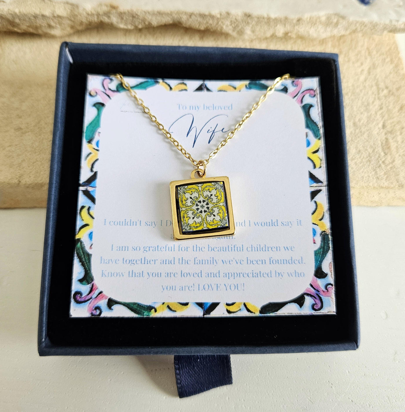Wife Personalized Message Card Necklace Wife Gift Necklace Anniversary Spouse Gift Husband Gift for Wife Custom Sentimental Jewelry Present