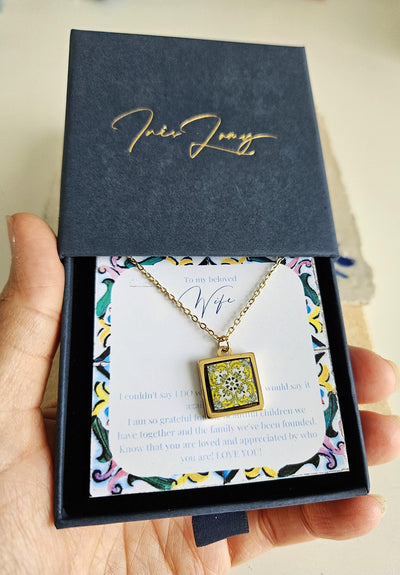 Wife Personalized Message Card Necklace Wife Gift Necklace Anniversary Spouse Gift Husband Gift for Wife Custom Sentimental Jewelry Present