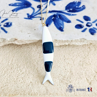 Portuguese Sardine Necklace Fish Blue White Enamel Pendant Gold Silver Sea Animal Long Fish Sardine Jewelry Gift Portugal Souvenir Gift