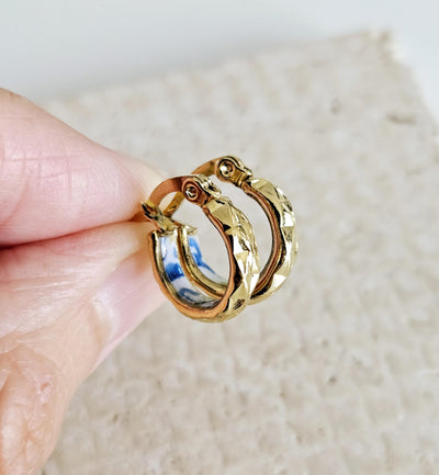 Small HOOP Earring Flat GOLD STEEL Earring Watercolor Sicilian Tile Earring Mediterranean Italian Tile Earring Anniversary Gift 14mm|0.55''