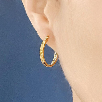 GOLD Etched Hoop Earrings Yellow Blue Inlay Tile Hoop Portuguese Tile Jewelry Anniversary Birthday Gift for Women Stainless Steel 22mm|0.9"