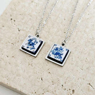 DELFT Animal XVIII Century Antique Tile Pendant Portuguese Blue White Small Tile Azulejo Necklace Travel Gift Handmade Mythical Medieval