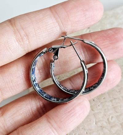 Antique BLUE Tile Large HOOP Earring Blue Flower Silver STEEL Azulejo Silver Hoop Historical Jewelry Anniversary Women Handmade Fashion Gift