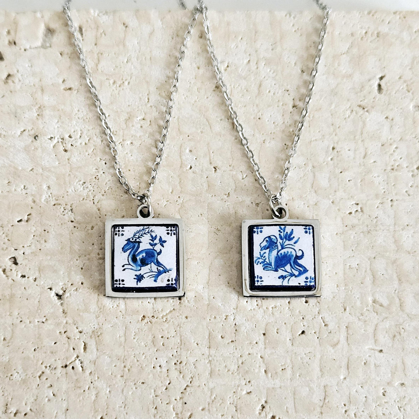 DELFT Animal XVIII Century Antique Tile Pendant Portuguese Blue White Small Tile Azulejo Necklace Travel Gift Handmade Mythical Medieval