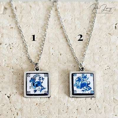 DELFT Animal XVIII Century Antique Tile Pendant Portuguese Blue White Small Tile Azulejo Necklace Travel Gift Handmade Mythical Medieval