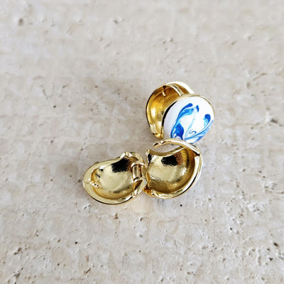 Globe Ball Hoop Earring Blue White Enamel Portugal Ocean Wave Pattern Handcrafted Unique Gift for Her Anniversary Jewelry Mediterranean Gift