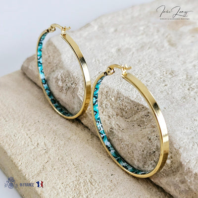 GOLD GREEN Flat HOOP Tile Earring Portugal Stainless Steel Azulejo Delicate Gold Hoop Historical Gold Jewelry Travel Gift Portuguese Tile