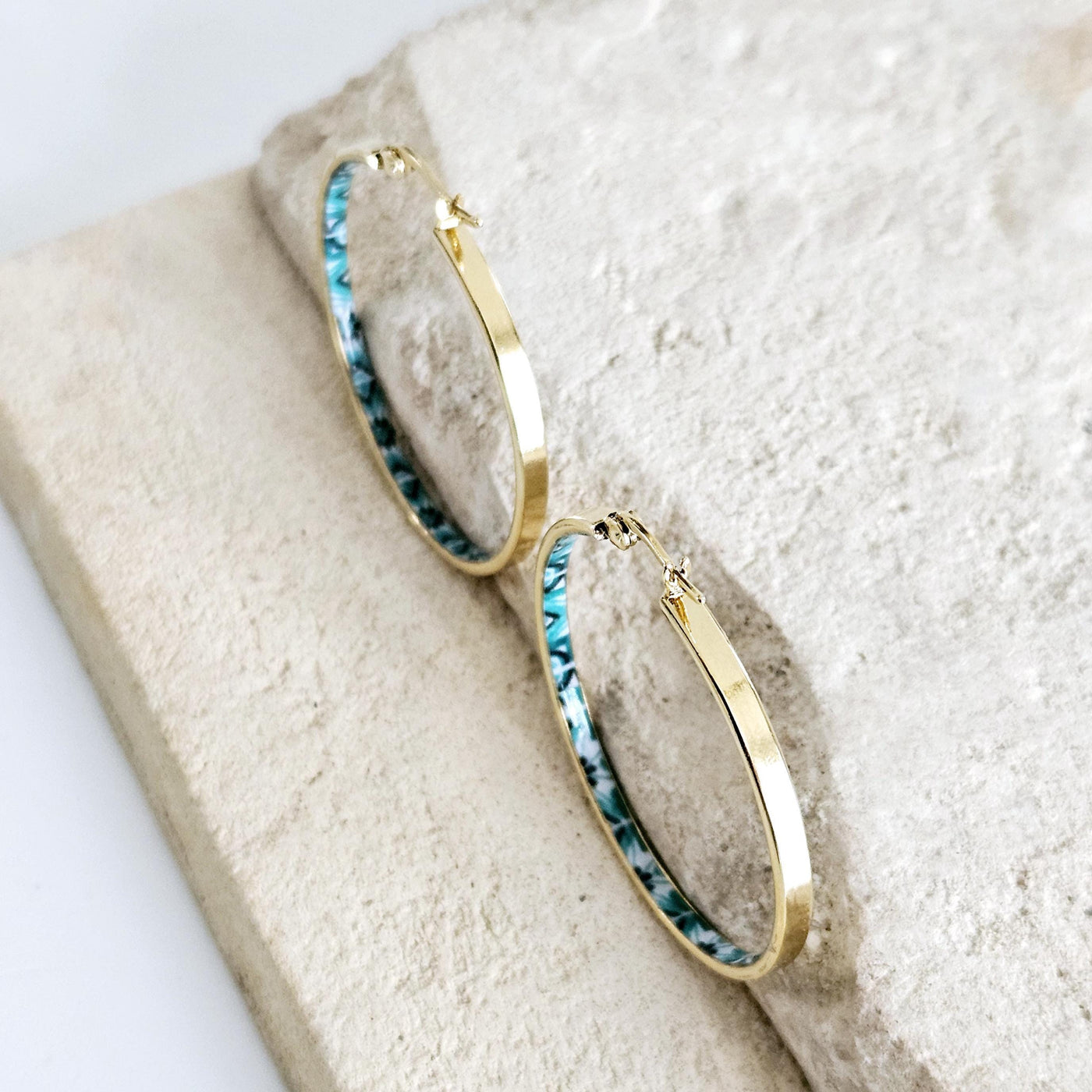 GOLD GREEN Flat HOOP Tile Earring Portugal Stainless Steel Azulejo Delicate Gold Hoop Historical Gold Jewelry Travel Gift Portuguese Tile