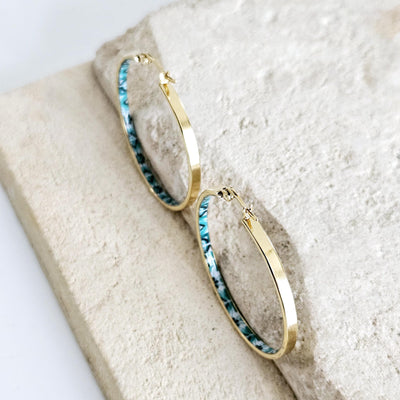 GOLD GREEN Flat HOOP Tile Earring Portugal Stainless Steel Azulejo Delicate Gold Hoop Historical Gold Jewelry Travel Gift Portuguese Tile
