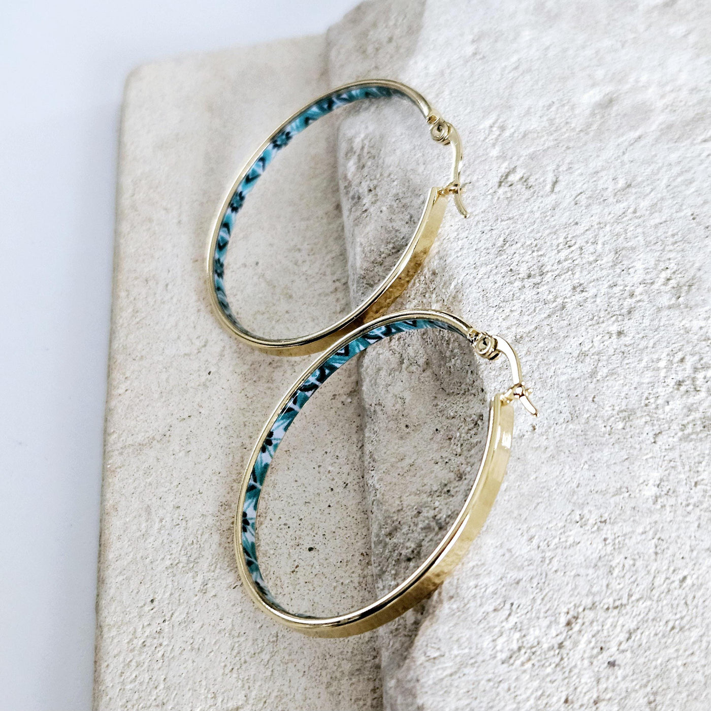 GOLD GREEN Flat HOOP Tile Earring Portugal Stainless Steel Azulejo Delicate Gold Hoop Historical Gold Jewelry Travel Gift Portuguese Tile
