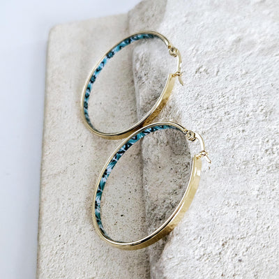GOLD GREEN Flat HOOP Tile Earring Portugal Stainless Steel Azulejo Delicate Gold Hoop Historical Gold Jewelry Travel Gift Portuguese Tile