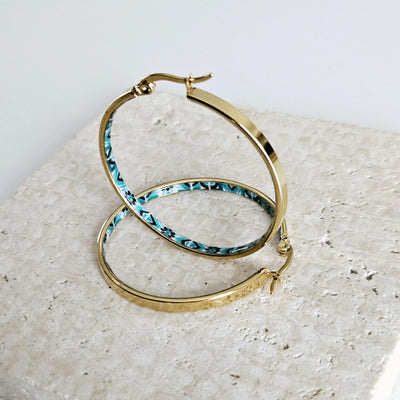 GOLD GREEN Flat HOOP Tile Earring Portugal Stainless Steel Azulejo Delicate Gold Hoop Historical Gold Jewelry Travel Gift Portuguese Tile