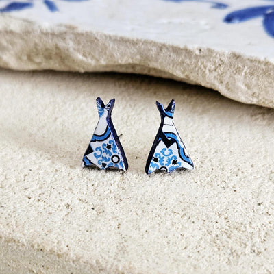 Portugal Tile Cod Shape Stud Earring Blue Fish Post Earring Vintage Tile Bacalhau Jewelry Wood Gift Anniversary Gift Travel Vacation Gift