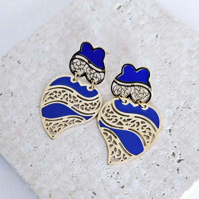 GOLD Viana Heart Indigo BLUE Earring Filigree Steel Stud Heart Earring Lightweight Handmade Jewelry Gift Wedding Jewelry Gift from Portugal