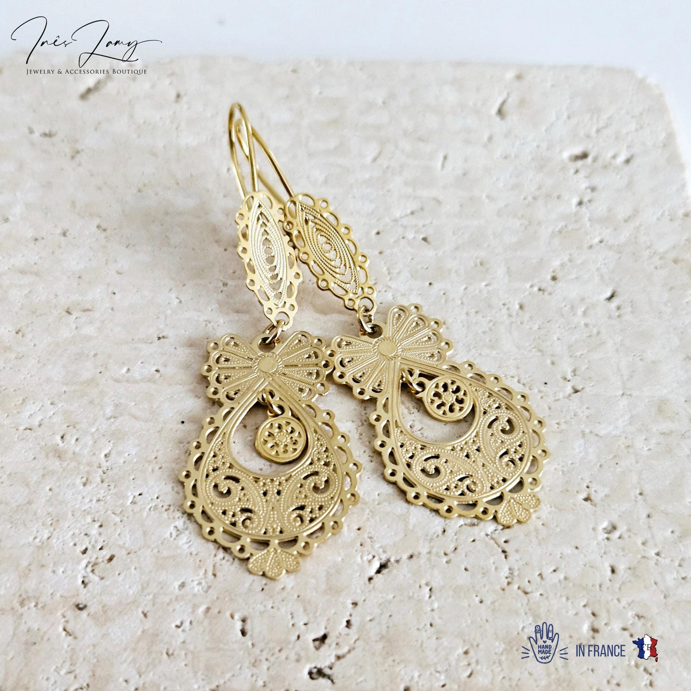 GOLD Queen Filigree Earrings SILVER Steel Dangle Thin Earring Lightweight Handmade Jewelry Mother Gift Birthday Gift Portugal Travel Gift