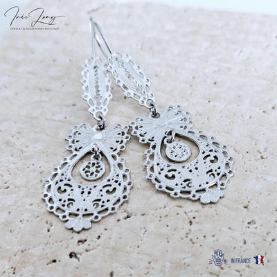 GOLD Queen Filigree Earrings SILVER Steel Dangle Thin Earring Lightweight Handmade Jewelry Mother Gift Birthday Gift Portugal Travel Gift