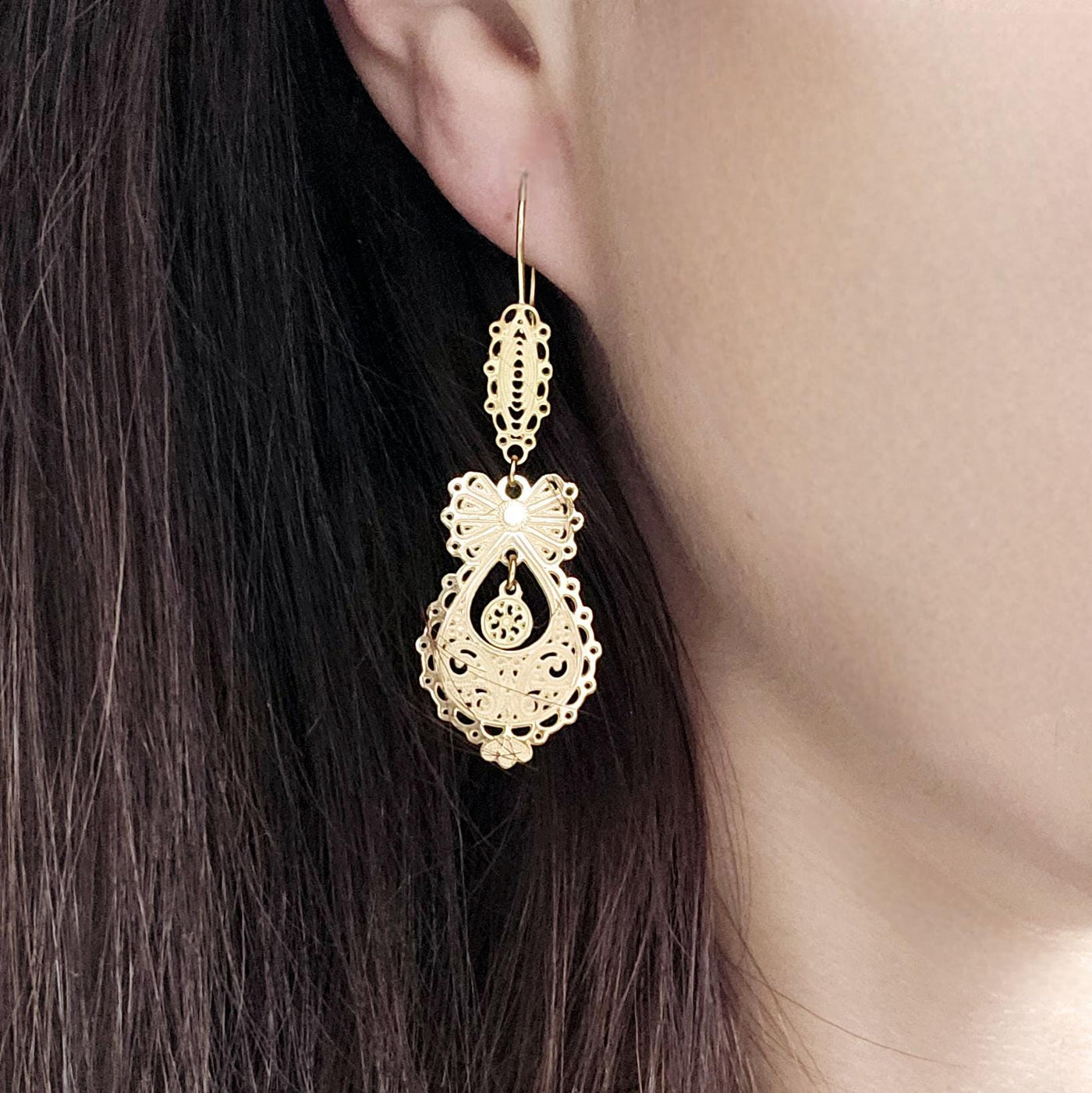 GOLD Queen Filigree Earrings SILVER Steel Dangle Thin Earring Lightweight Handmade Jewelry Mother Gift Birthday Gift Portugal Travel Gift