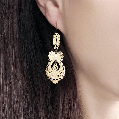 GOLD Queen Filigree Earrings SILVER Steel Dangle Thin Earring Lightweight Handmade Jewelry Mother Gift Birthday Gift Portugal Travel Gift