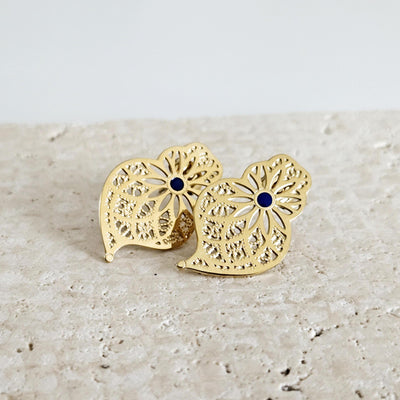 GOLD Steel Filigree Viana Heart Indigo Blue Dot Earring Stud Heart Earring Lightweight Handmade Jewelry Gift Wedding Jewelry Portugal Gift