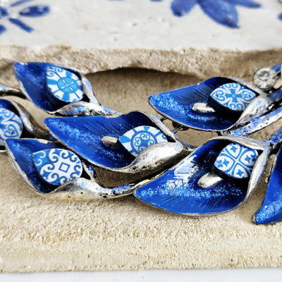 Portugal BLUE Tile Necklace Lily Flower Statement Large Silver Pendant Portuguese Maximalist Jewelry Gift Handmade Tile Anniversary Gift
