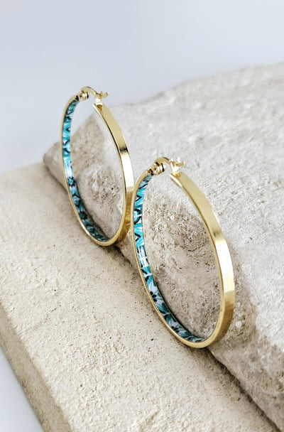 GOLD GREEN Flat HOOP Tile Earring Portugal Stainless Steel Azulejo Delicate Gold Hoop Historical Gold Jewelry Travel Gift Portuguese Tile