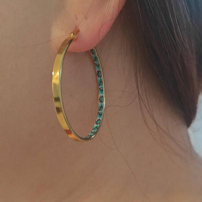 GOLD GREEN Flat HOOP Tile Earring Portugal Stainless Steel Azulejo Delicate Gold Hoop Historical Gold Jewelry Travel Gift Portuguese Tile
