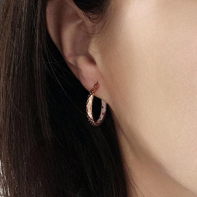 ROSE GOLD Etched Hoop Earrings Pink White Inlay Tile Hoops Portuguese Tile Jewelry Anniversary Gift for Women Stainless Steel 22mm|0.9"