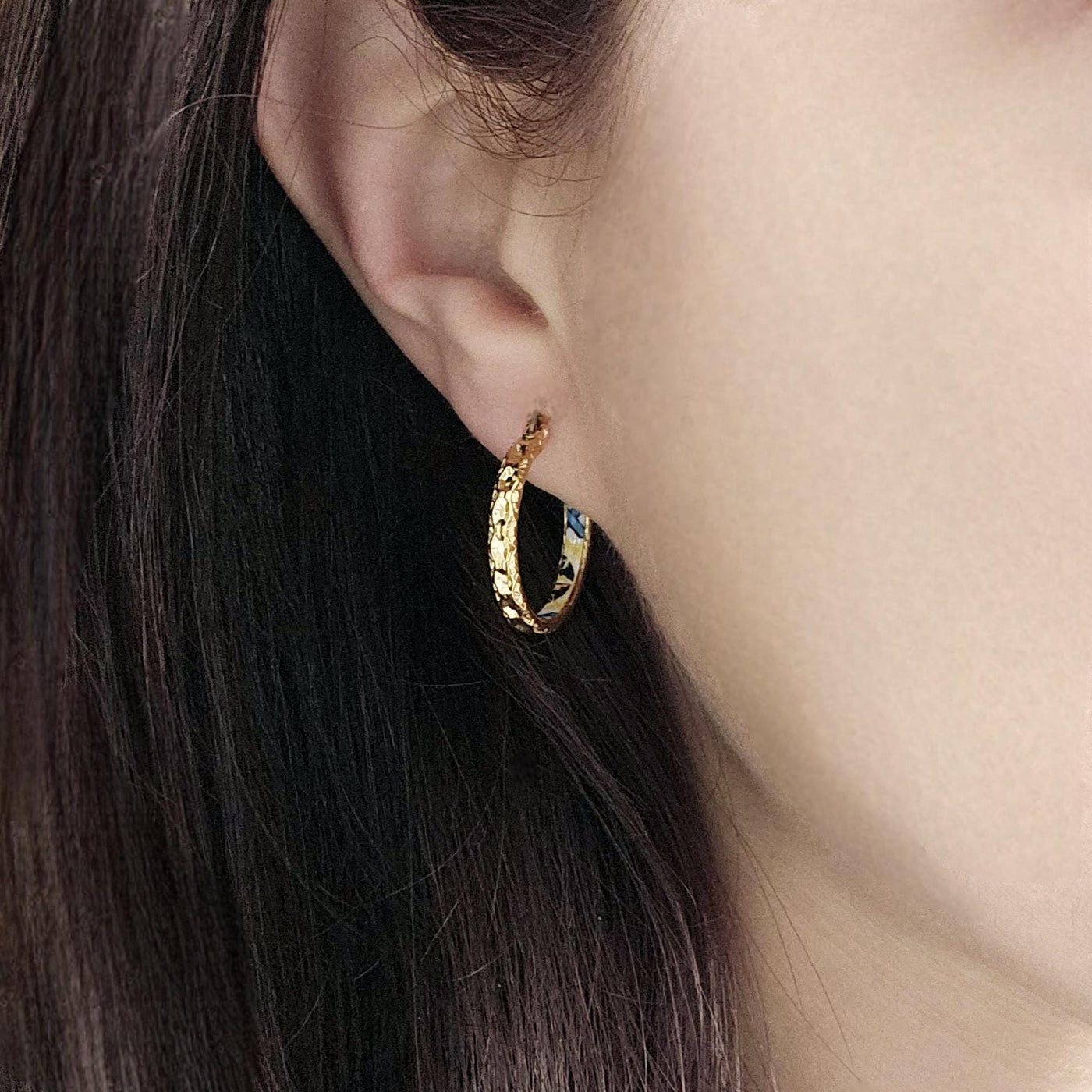 GOLD Etched Hoop Earrings Yellow Blue Inlay Tile Hoop Portuguese Tile Jewelry Anniversary Birthday Gift for Women Stainless Steel 22mm|0.9"