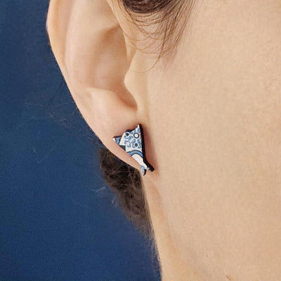 Portugal Tile Cod Shape Stud Earring Blue Fish Post Earring Vintage Tile Bacalhau Jewelry Wood Gift Anniversary Gift Travel Vacation Gift