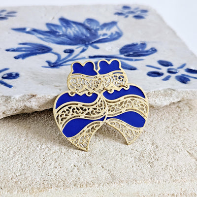 GOLD Viana Heart Indigo BLUE Earring Filigree Steel Stud Heart Earring Lightweight Handmade Jewelry Gift Wedding Jewelry Gift from Portugal