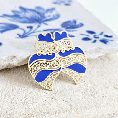 GOLD Viana Heart Indigo BLUE Earring Filigree Steel Stud Heart Earring Lightweight Handmade Jewelry Gift Wedding Jewelry Gift from Portugal