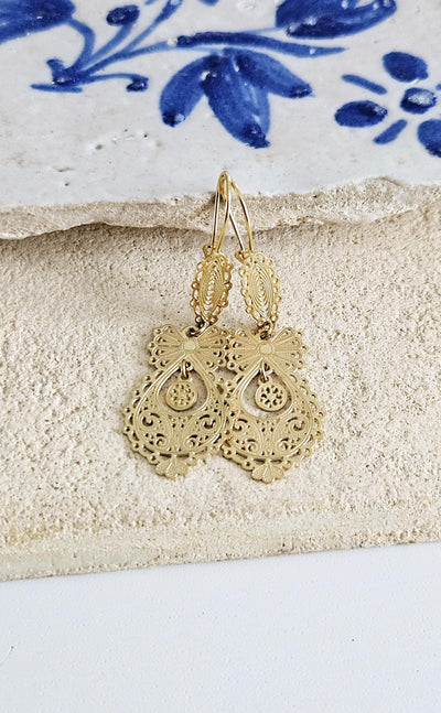 GOLD Queen Filigree Earrings SILVER Steel Dangle Thin Earring Lightweight Handmade Jewelry Mother Gift Birthday Gift Portugal Travel Gift