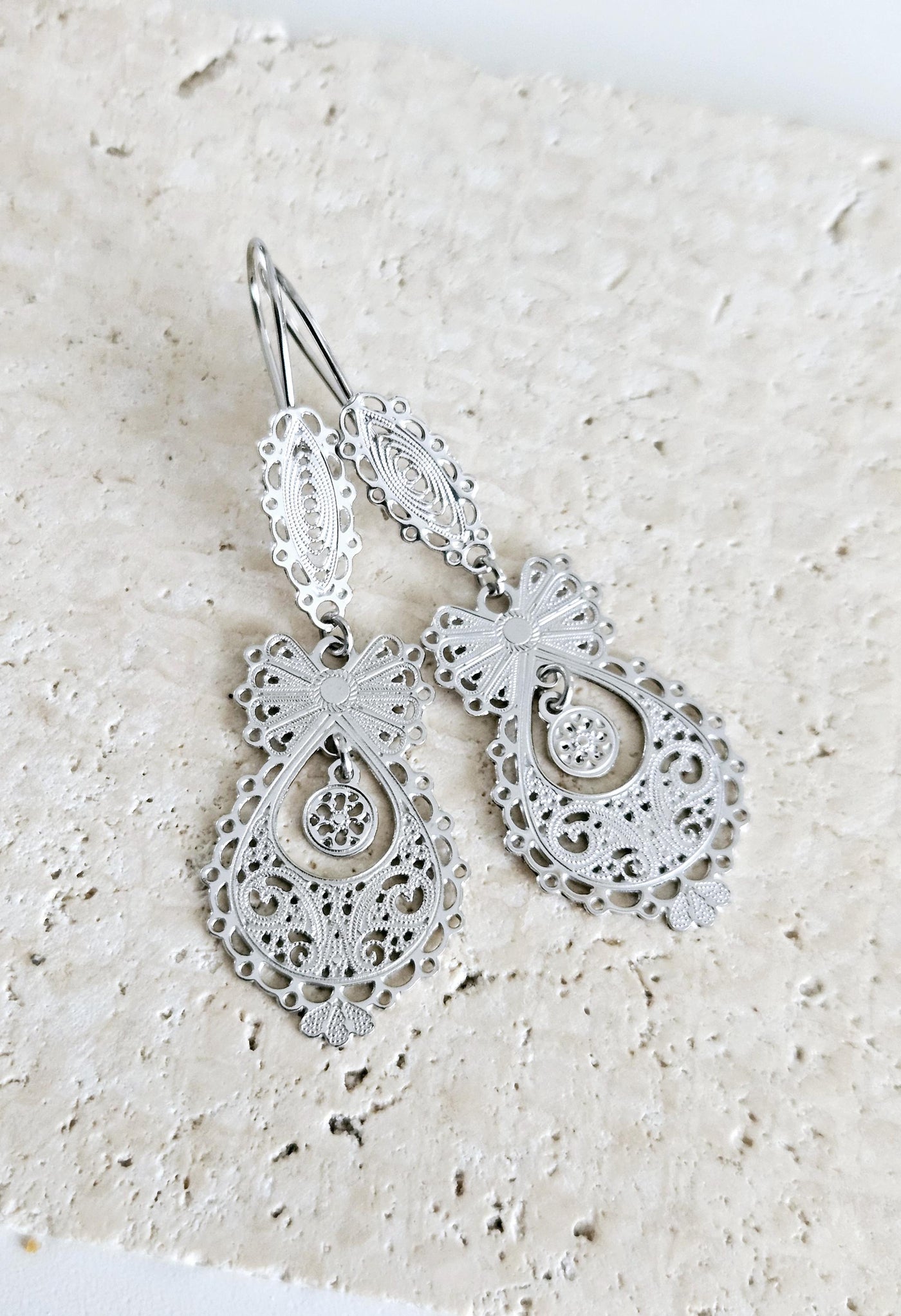 GOLD Queen Filigree Earrings SILVER Steel Dangle Thin Earring Lightweight Handmade Jewelry Mother Gift Birthday Gift Portugal Travel Gift