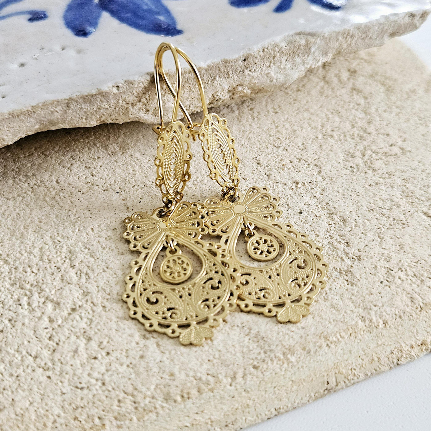 GOLD Queen Filigree Earrings SILVER Steel Dangle Thin Earring Lightweight Handmade Jewelry Mother Gift Birthday Gift Portugal Travel Gift