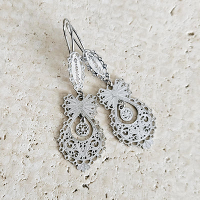 GOLD Queen Filigree Earrings SILVER Steel Dangle Thin Earring Lightweight Handmade Jewelry Mother Gift Birthday Gift Portugal Travel Gift