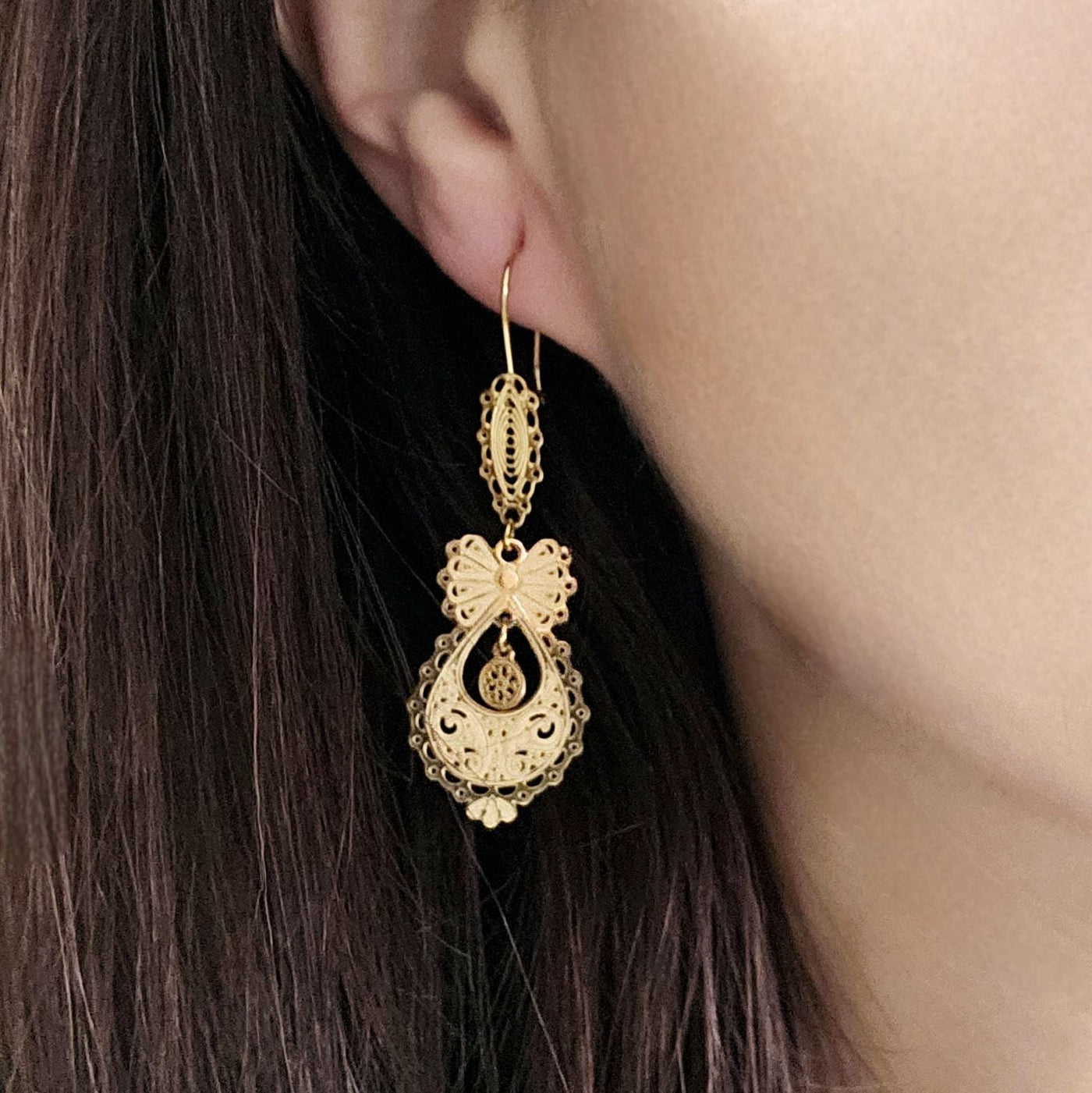 GOLD Queen Filigree Earrings SILVER Steel Dangle Thin Earring Lightweight Handmade Jewelry Mother Gift Birthday Gift Portugal Travel Gift