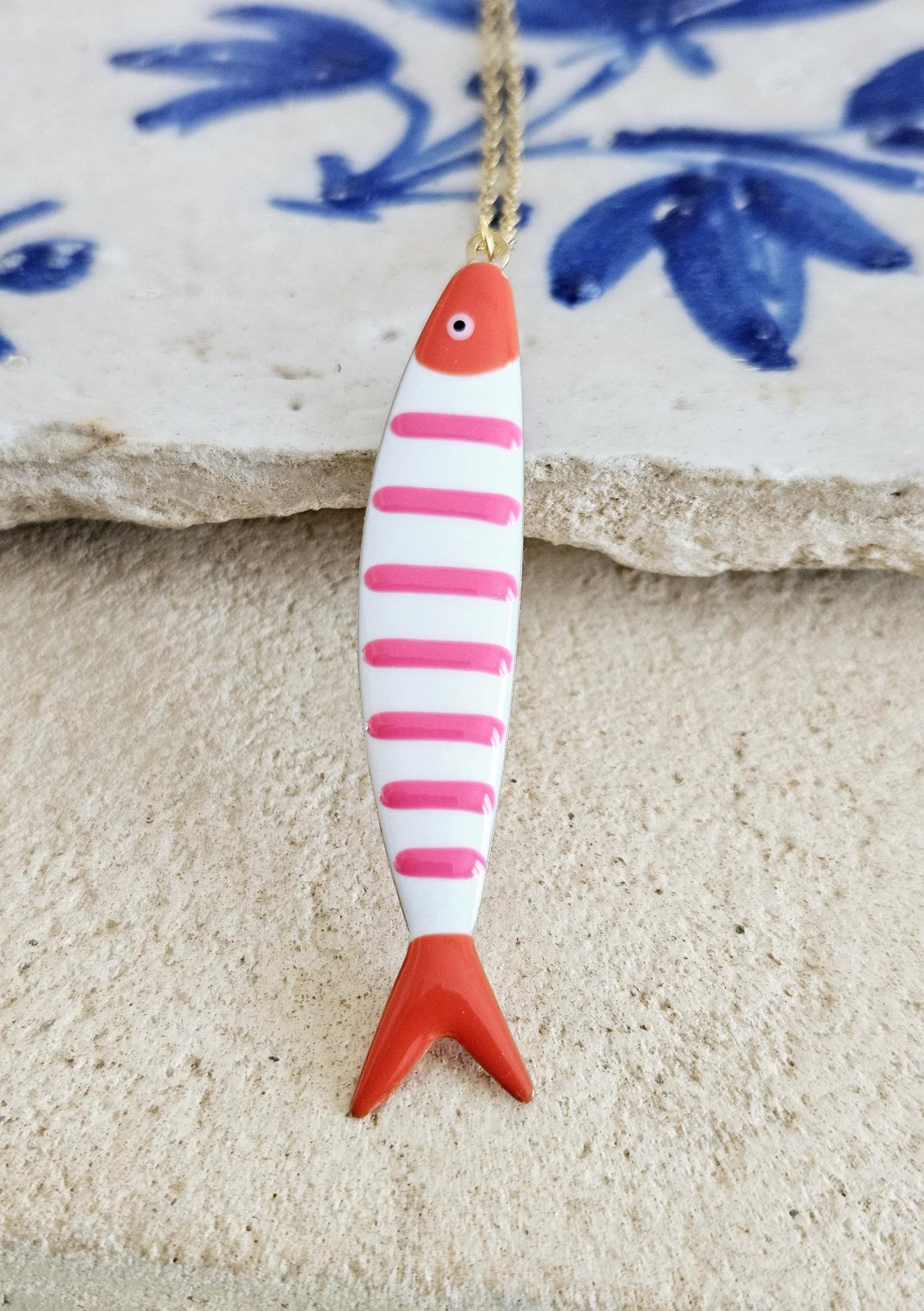 Portuguese Sardine Necklace Fish Pink Red Black Blue Enamel Pendant Gold Sea Animal Long Fish Sardine Jewelry Gift Portugal Souvenir Gift