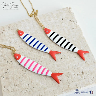 Portuguese Sardine Necklace Fish Pink Red Black Blue Enamel Pendant Gold Sea Animal Long Fish Sardine Jewelry Gift Portugal Souvenir Gift