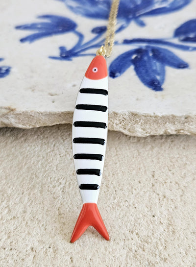 Portuguese Sardine Necklace Fish Pink Red Black Blue Enamel Pendant Gold Sea Animal Long Fish Sardine Jewelry Gift Portugal Souvenir Gift