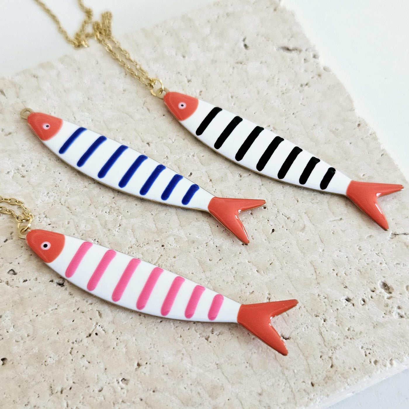Portuguese Sardine Necklace Fish Pink Red Black Blue Enamel Pendant Gold Sea Animal Long Fish Sardine Jewelry Gift Portugal Souvenir Gift