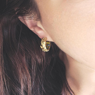 GOLD Large Hoop BLUE Yellow Tile STEEL Earring Azulejo Inlay Portuguese Blue Tile Hoop Sun Moon Stars Gold Etched Hoop Women Gift 2cm|0.78''