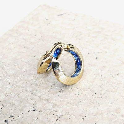 GOLD Disc Hoop BLUE Tile STEEL Earring Azulejo Inlay Portuguese Traditional Tile Hoop Anniversary Woman Handmade Blue White Jewelry Gift