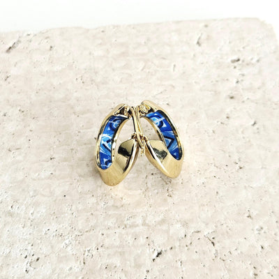 GOLD Disc Hoop BLUE Tile STEEL Earring Azulejo Inlay Portuguese Traditional Tile Hoop Anniversary Woman Handmade Blue White Jewelry Gift
