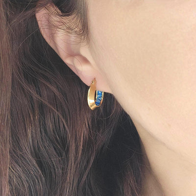 GOLD Disc Hoop BLUE Tile STEEL Earring Azulejo Inlay Portuguese Traditional Tile Hoop Anniversary Woman Handmade Blue White Jewelry Gift