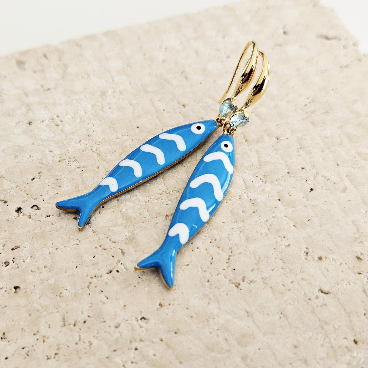 Portuguese Sardine Earring Blue White Stripe Sardine Earrings 925 Sterling Gold Drop Earring Sardine Enamel Earring Gift From Portugal