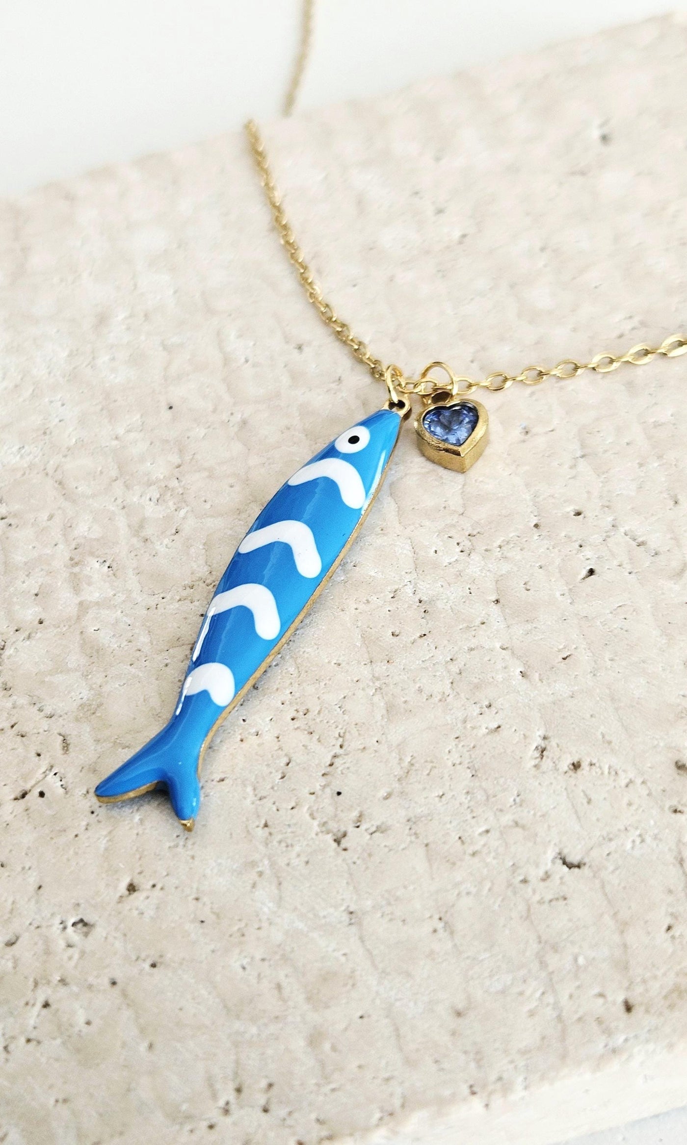 Portuguese Sardine Necklace Fish Blue White Stripe Enamel Pendant Gold Sea Animal Long Fish Sardine Jewelry Gift Portugal Souvenir Gift