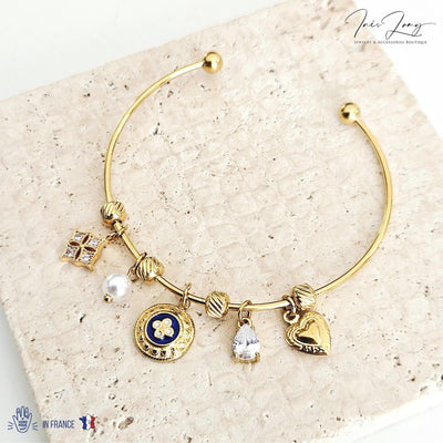 Portuguese Caramujo Charm Bangle Portugal Heart GOLD Charm Tile Bracelet Blue White Bangle Crystal Tile Thin Bangle Anniversary Woman Gift