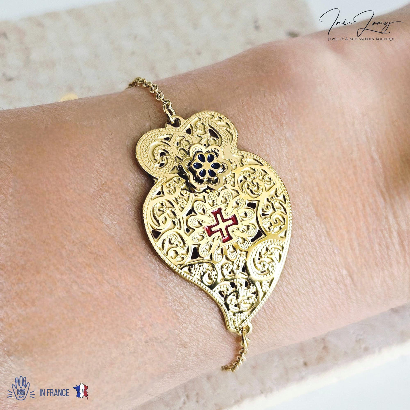 Portuguese Heart GOLD STEEL Bracelet Curved Heart of Viana Filigree Bracelet Mom Handmade Birthday Gift Dainty Adjustable Chain Bracelet