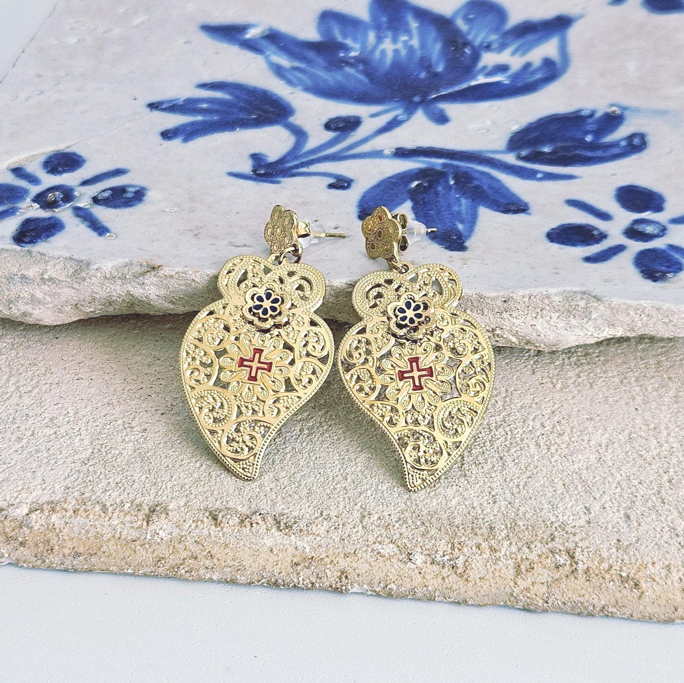 Portuguese Heart GOLD STEEL Earrings Statement Viana Heart Filigree Stud Earring Mom Handmade Birthday Gift Dainty Lightweight Drop Earring